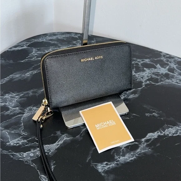 MICHAEL KORS Wristlet Wallet JS Large Flat Multi Phone Case Black AUTHENTIC NEW - Picture 4 of 6